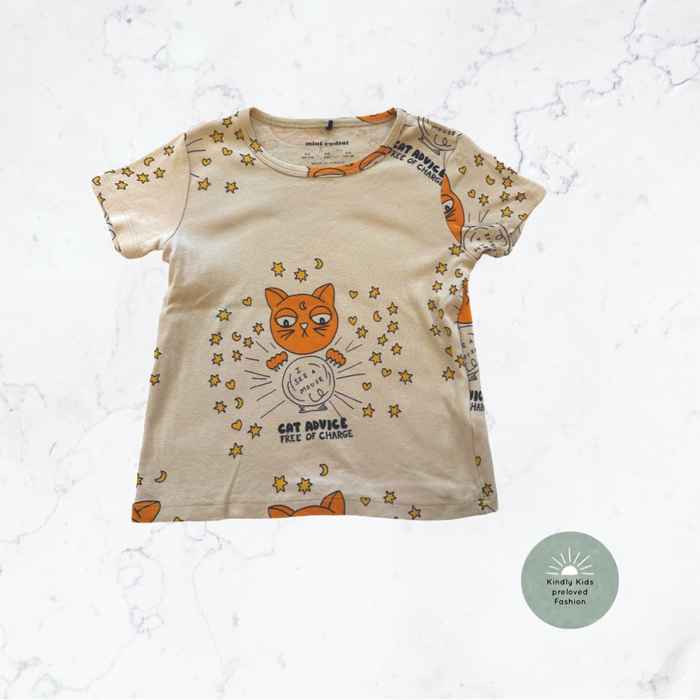 Mini Rodini | size 3-5 years (104-110) EUC soft cat 🐱 print t-shirt.